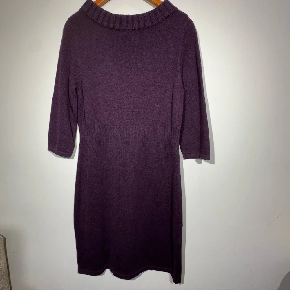 ANN TAYLOR  Burgundy Bodycon Sweater Dress Women Knee Length 3/4 Sleeve Size L